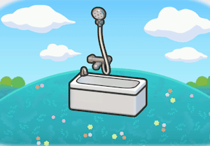 Simple bathroom habitat — attracts 2 Pokémon in Pokopia
