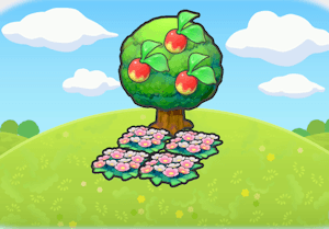 Tree-shaded flower bed habitat — attracts 3 Pokémon in Pokopia