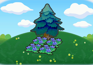 Tree-shaded graceful flower bed habitat — attracts 3 Pokémon in Pokopia