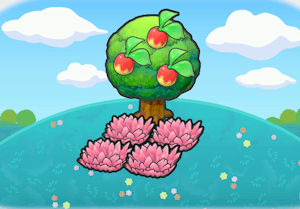 Tree-shaded pink tall grass habitat — attracts 4 Pokémon in Pokopia